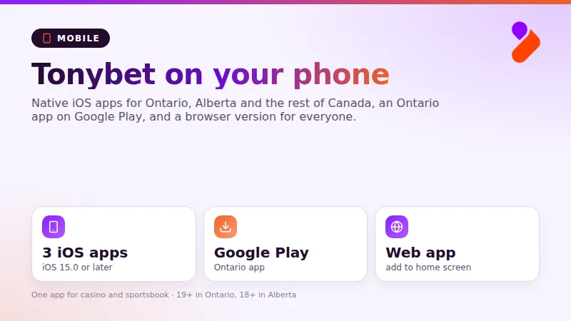Tonybet mobile app on a phone: casino lobby and sportsbook in one Canadian app